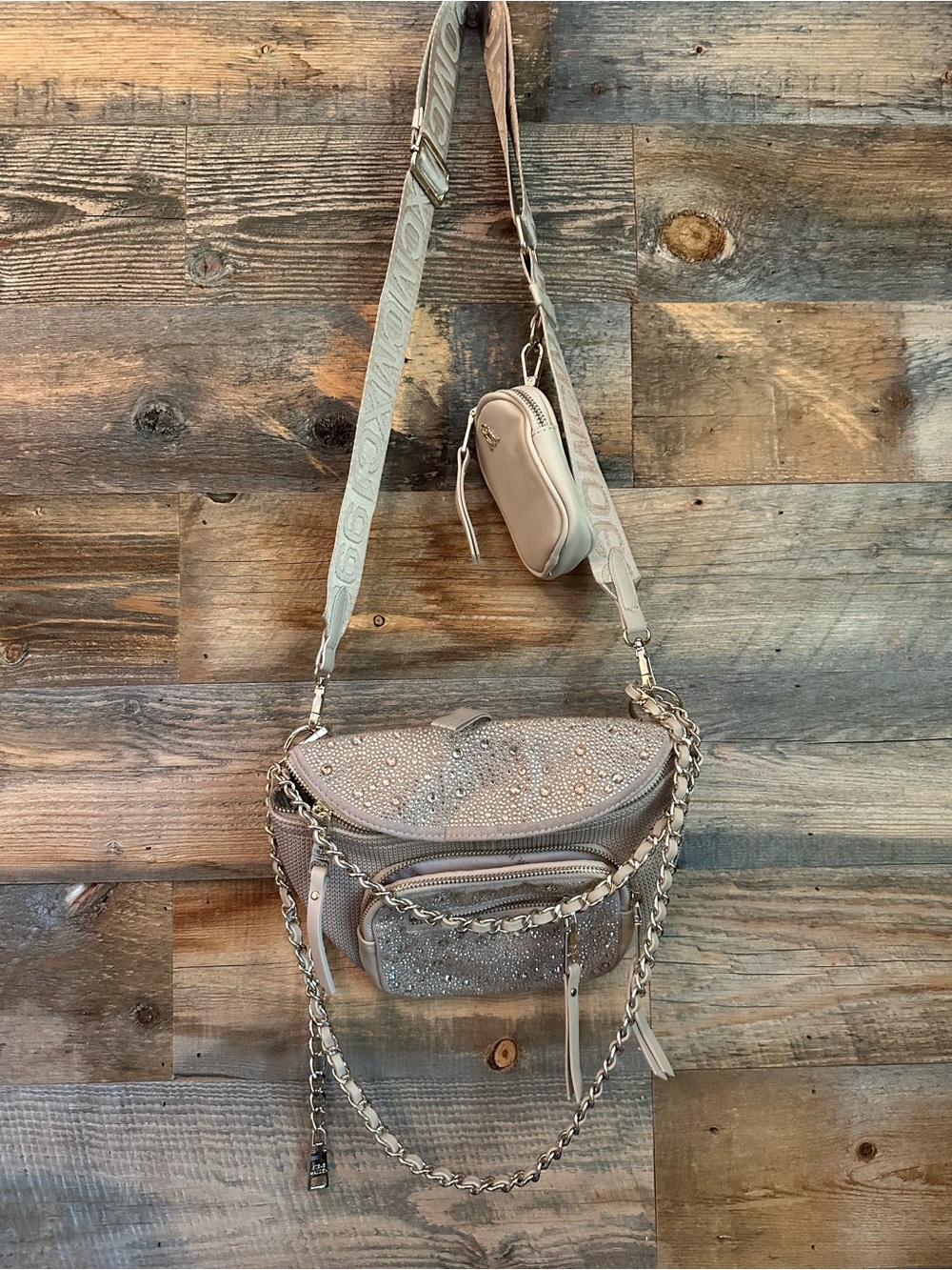 Steve Madden Studded Taupe Crossbody Bag with Detachable Strap